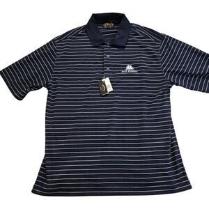 NWT Monterey Club Ould Newbury Golf Club Navy Striped Golf Polo Shirt Sz XL